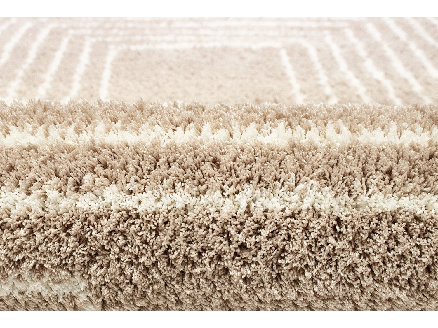 Tapis Salon, Chambre Beige À Poils Longs Doux Motifs Géométrique 100x150 Cm