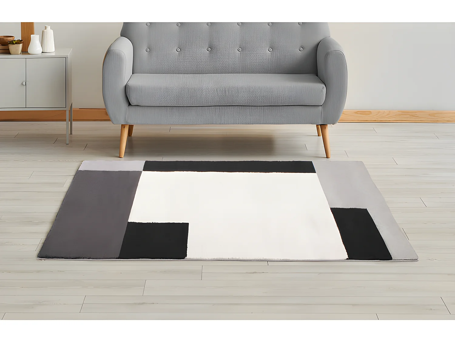 Tapis Salon Motifs Graphique Géométrique Poils Doux Noir Blanc 150x200 Cm…