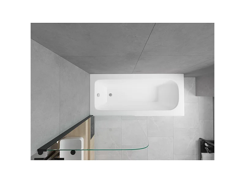 Mexen Vega baignoire rectangulaire 180 x 80 cm avec habillage et paroi de baignoire 1 volet 70 cm, transparent, noir