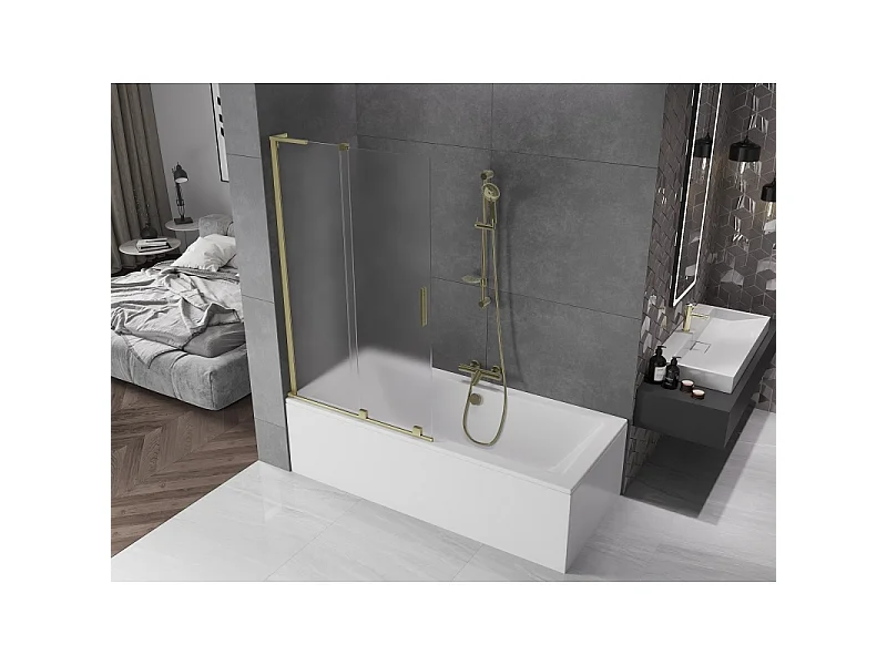 Mexen Velar L paroi de baignoire à 2 volets coulissants 110 x 150 cm, dépolie, doré brossé - 896-110-003-31-55
