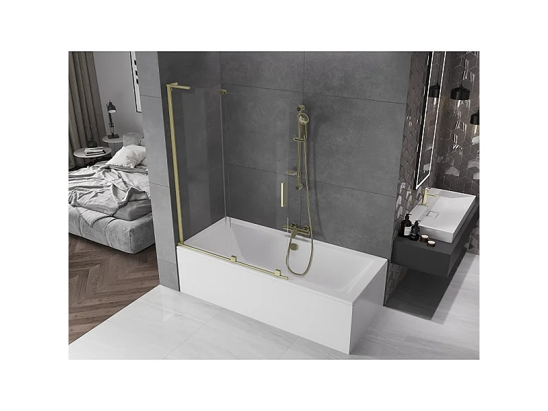 Mexen Velar L paroi de baignoire 2 volets coulissants 120 x 150 cm, transparent, or brossé - 896-120-003-01-55