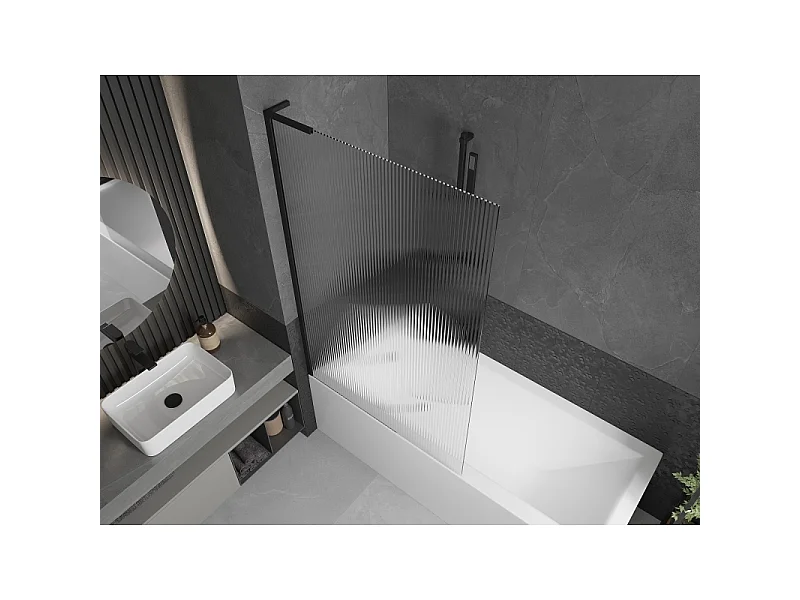 Mexen Next L Bathtub Screen 1-Panel 100 x 150 cm, Stripes, Black - 895-100-000-03-09-70