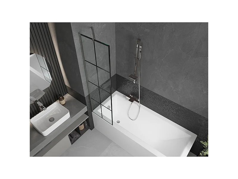 Mexen Next 1-panel bathtub screen 50 x 150 cm, black grid, chrome - 895-050-000-00-77-01