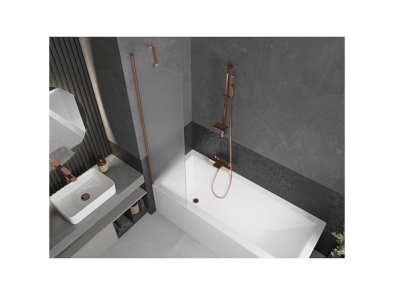 Mexen Next paroi de baignoire à 1 vantail 50 x 150 cm, dépoli, cuivre brossé - 895-050-000-00-30-65