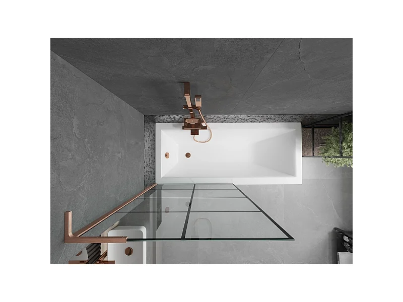 Mexen Next L brusevæg 1-fløjet 90 x 150 cm, sort gitter, børstet kobber - 895-090-000-03-77-65