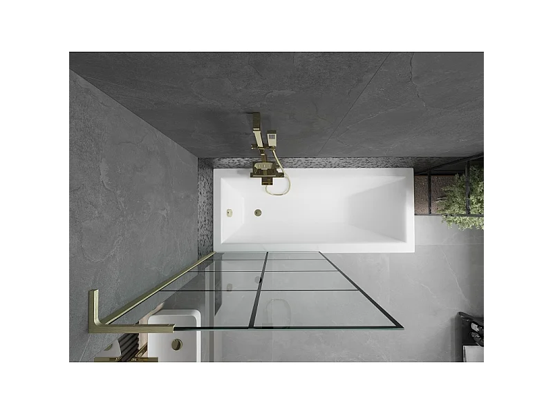 Mexen Next L paroi de baignoire 1-volet 90 x 150 cm, grille noire, or brossé - 895-090-000-03-77-55
