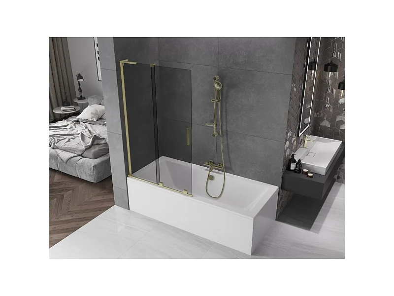 Mexen Velar L 2-delt skydedør til badekar 100 x 150 cm, grafit, børstet guld - 896-100-003-41-55