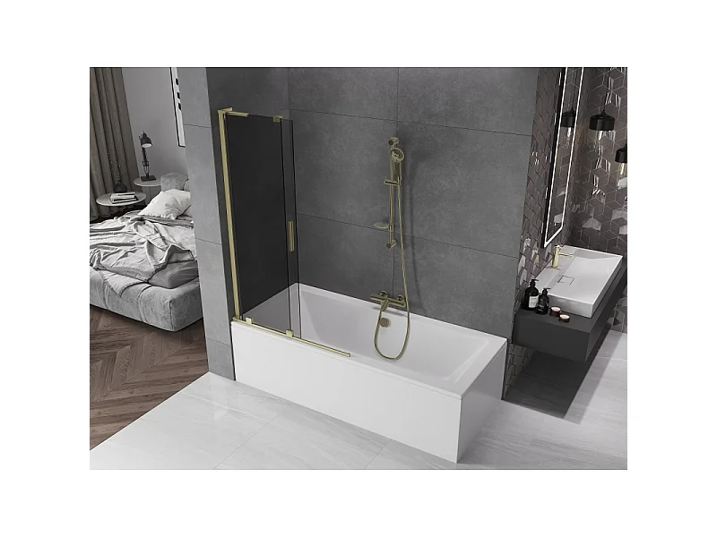 Mexen Velar L 2-delt skydedør til badekar 100 x 150 cm, grafit, børstet guld - 896-100-003-41-55
