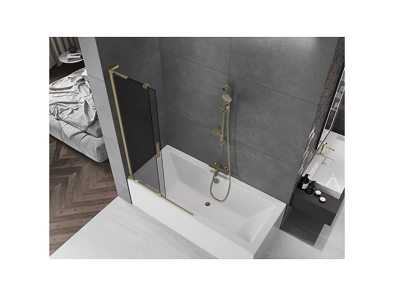 Mexen Velar L 2-delt skydedør til badekar 100 x 150 cm, grafit, børstet guld - 896-100-003-41-55
