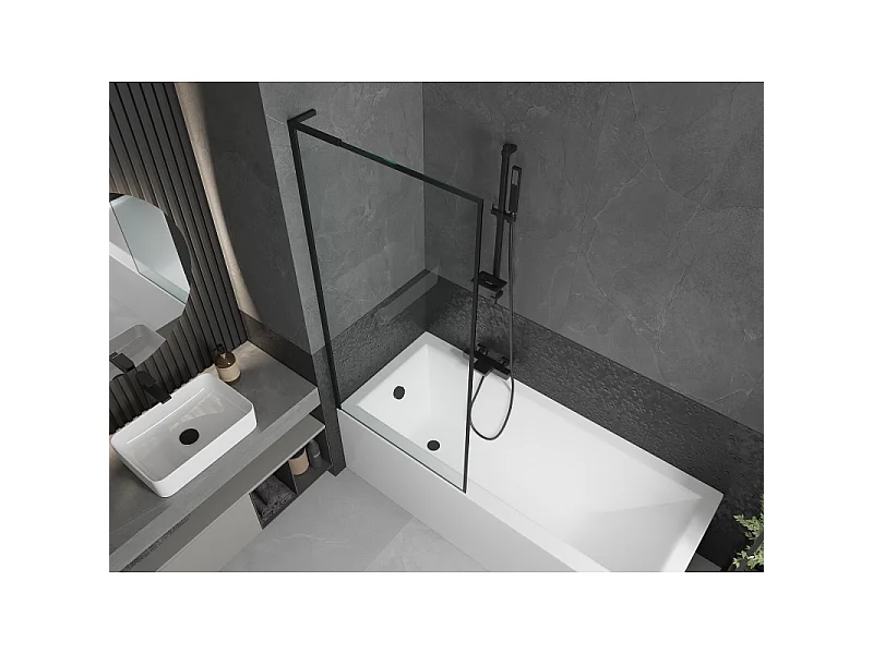 Mexen Next L Bathtub Screen 1-Panel 80 x 150 cm, Black Pattern, Black - 895-080-000-03-70-70