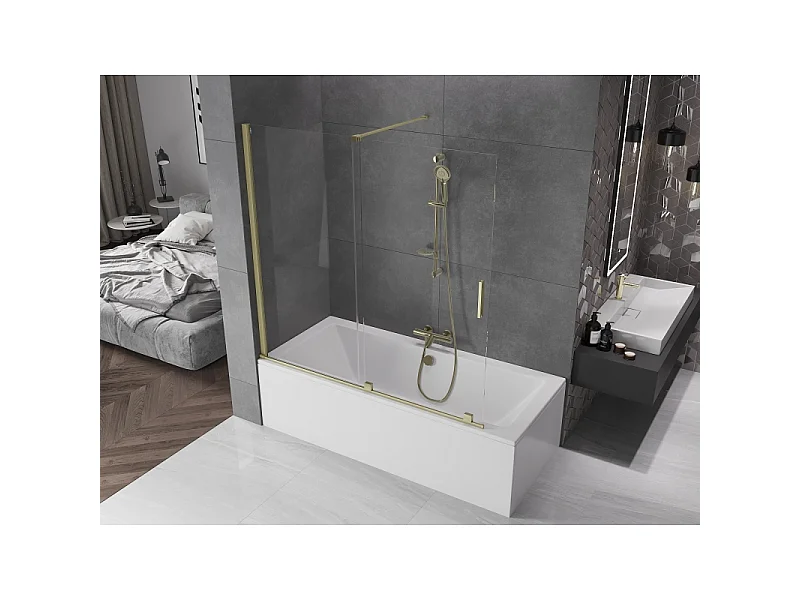 Mexen Velar paroi de baignoire 2 volets coulissants 160 x 150 cm, transparent, doré brossé - 896-160-000-01-55