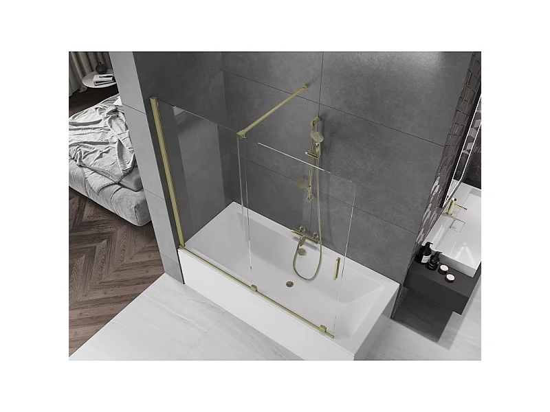 Mexen Velar paroi de baignoire 2 volets coulissants 160 x 150 cm, transparent, doré brossé - 896-160-000-01-55