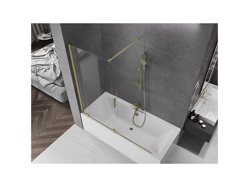 Mexen Velar paroi de baignoire 2 volets coulissants 160 x 150 cm, transparent, doré brossé - 896-160-000-01-55