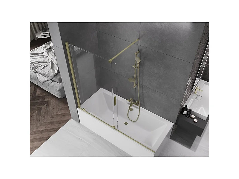 Mexen Velar paroi de baignoire coulissante à 2 volets 180 x 150 cm, transparent, or brossé - 896-180-000-01-55