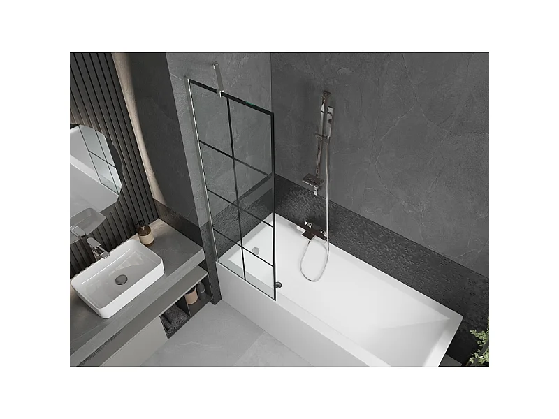 Mexen Next enkeltdørs brusevæg 60 x 150 cm, sort gitter, børstet nikkel - 895-060-000-00-77-97