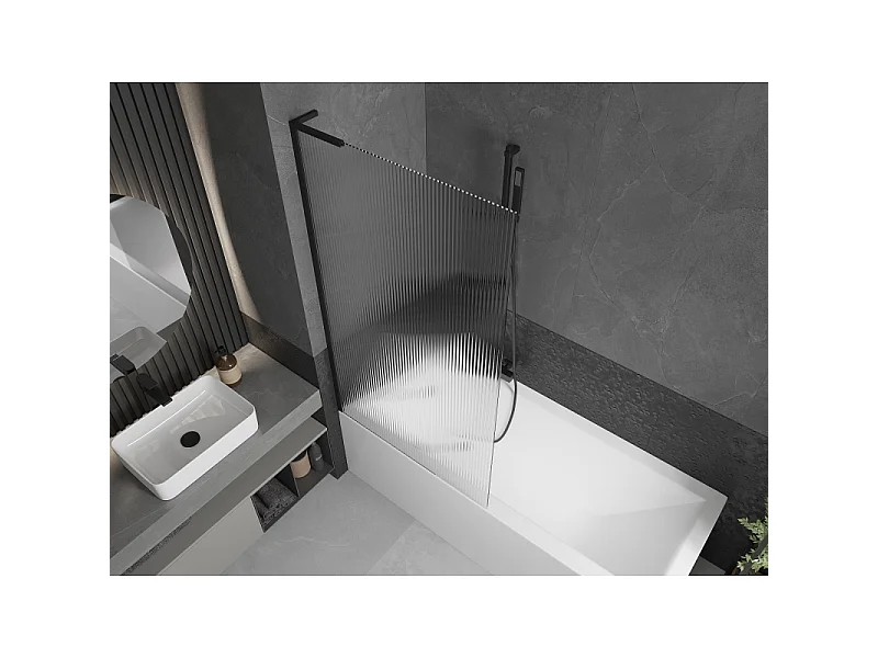 Mexen Next L paroi de baignoire 1 volet 90 x 150 cm, rayures, noir - 895-090-000-03-09-70