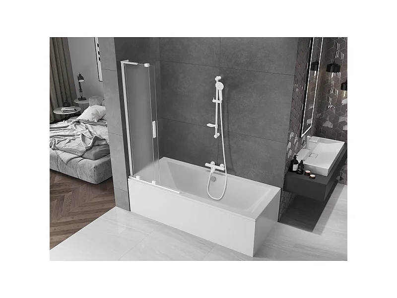 Mexen Velar L mampara de bañera 2-paneles corredera 80 x 150 cm, escarchado, blanco - 896-080-003-31-20