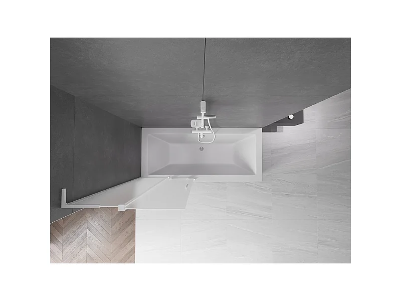 Mexen Velar L mampara de bañera 2-paneles corredera 80 x 150 cm, escarchado, blanco - 896-080-003-31-20