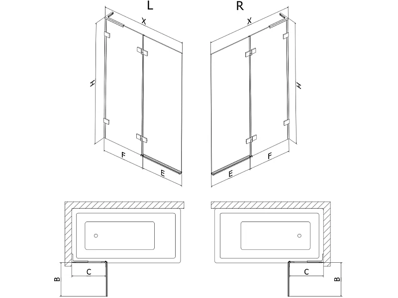 Mexen Lunar L badscherm 2-delig rechts 120 x 150 cm, transparant, wit - 897L-120-100-20-00-P
