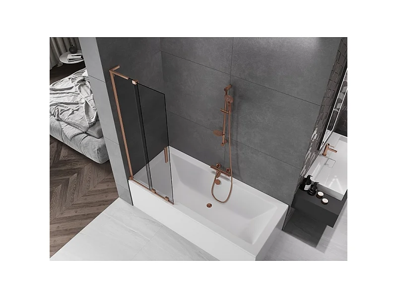 Mexen Velar L shower screen 2-wing sliding 75 x 150 cm, graphite, brushed copper - 896-075-003-41-65