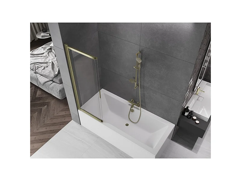 Mexen Fox paratia per vasca da bagno 2 ante scorrevoli 100 x 150 cm, trasparente, oro spazzolato - 891-100-002-55-00