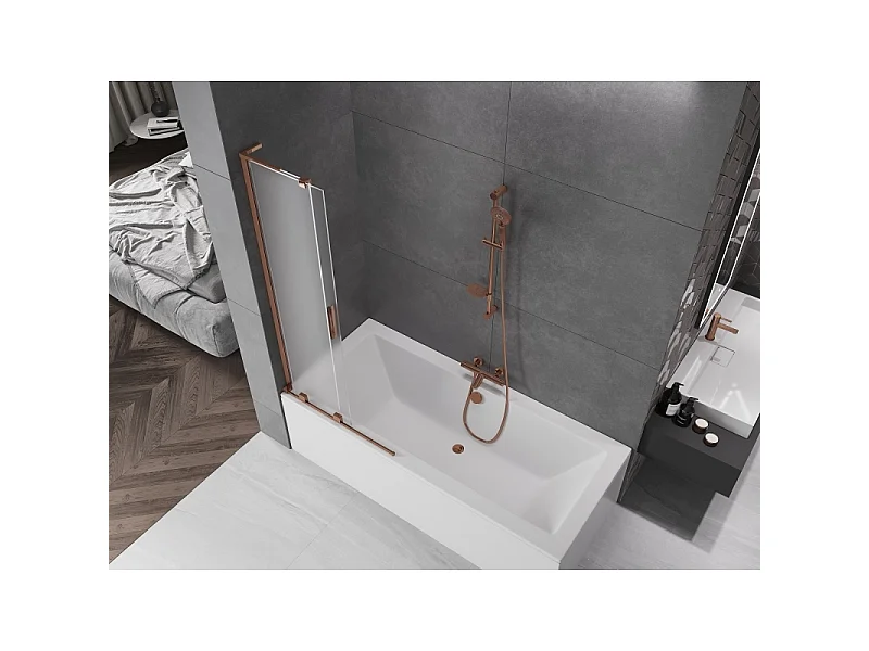 Mexen Velar L 2-fløjet skydelig badeværelsesskærm 80 x 150 cm, frostet, rosaguld - 896-080-003-31-60