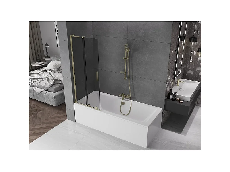 Mexen Velar L parawan nawannowy 2-skrzydłowy rozsuwany 70 x 150 cm, grafit, złoty - 896-070-003-41-50