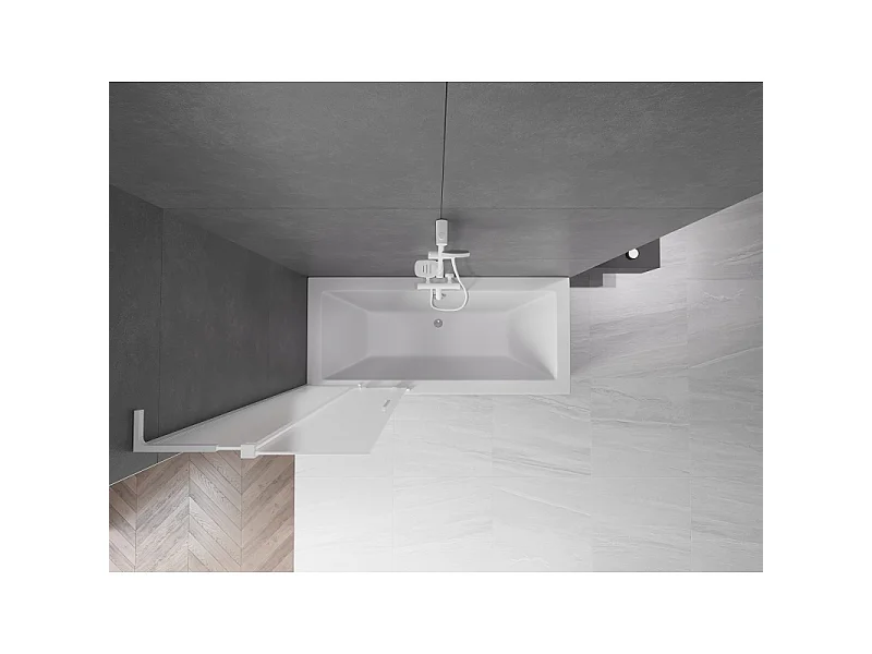 Mexen Velar L badwand-omheining 2-delig uitschuifbaar 75 x 150 cm, ijswit, wit - 896-075-003-31-20