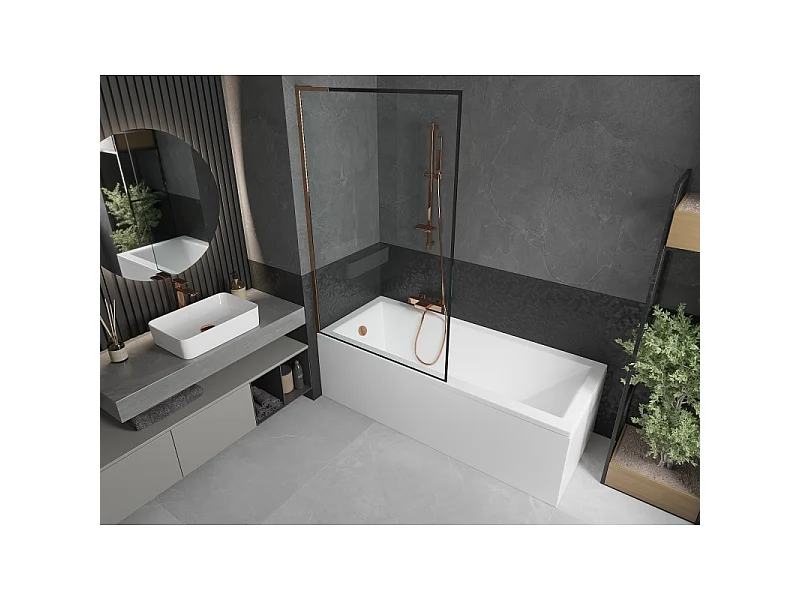 Mexen Next L mampara de ducha de 1 panel 100 x 150 cm, marco negro, oro rosa - 895-100-000-03-70-60