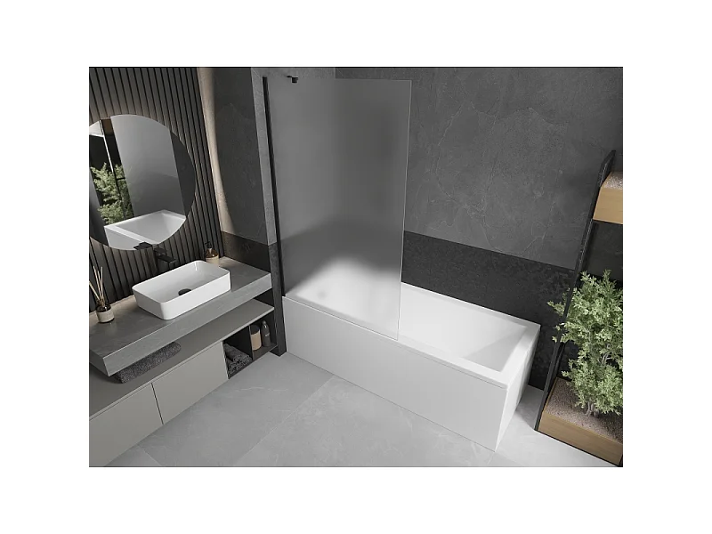 Mexen Next single-leaf bath screen 100 x 150 cm, frost, black - 895-100-000-00-30-70