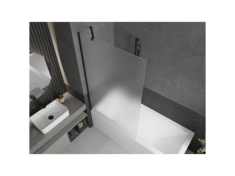Mexen Next single-leaf bath screen 100 x 150 cm, frost, black - 895-100-000-00-30-70