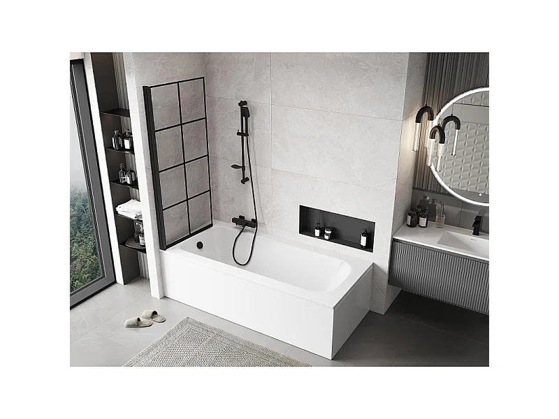 Mexen Mist paroi de baignoire à un volet gauche 70 x 150 cm, grille noire, noir - 8A9-070-001-70-77-L