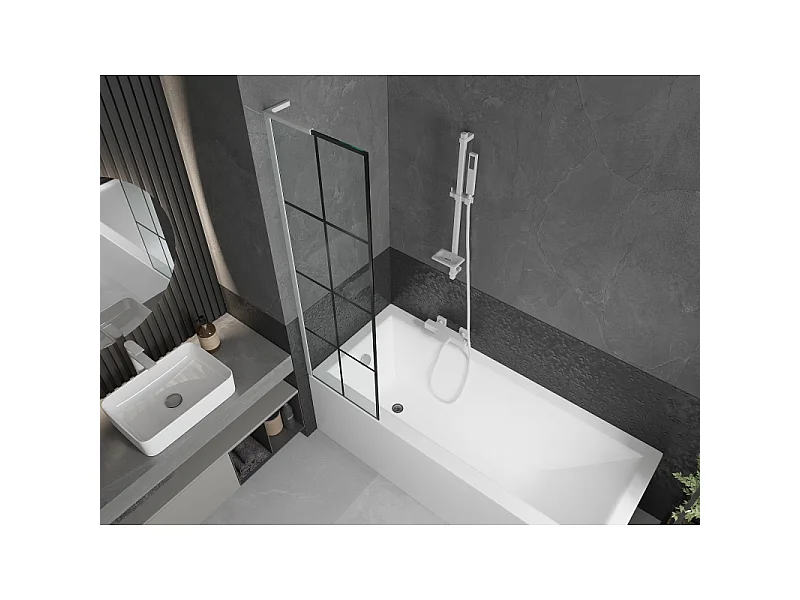 Mexen Next L paroi de douche à 1 volet 50 x 150 cm, grille noire, blanc - 895-050-000-03-77-20