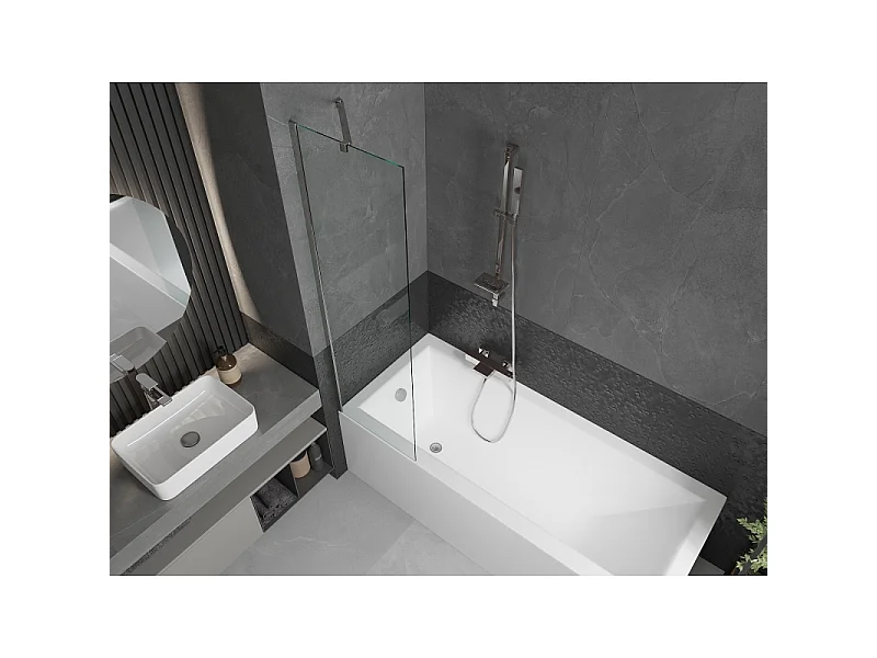 Mexen Cubik baignoire rectangulaire 170 x 70 cm avec tablier et paroi de douche 1 volet 50 cm, transparent, chrome