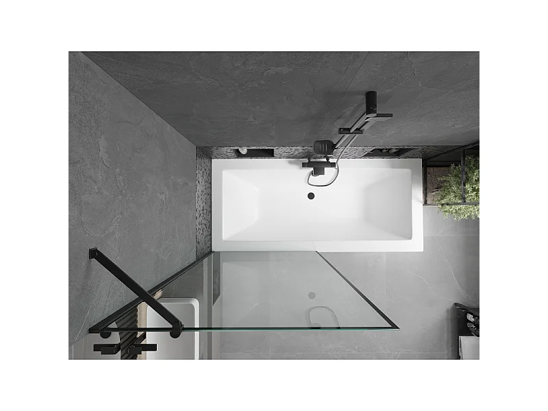 Mexen Cube rectangular bathtub 180 x 80 cm with casing and 1-wing screen 90 cm, black pattern - 550518080X9509007070