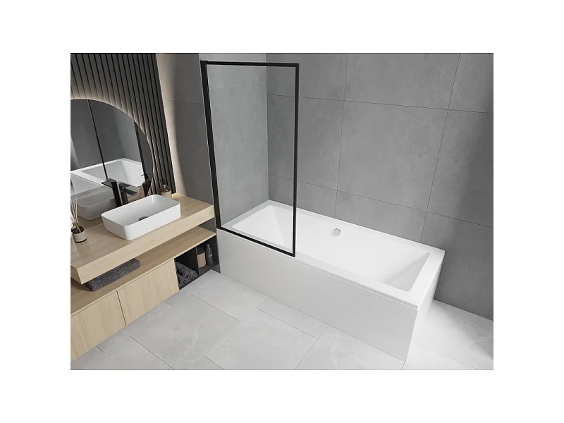 Mexen Cube rectangular bath 170 x 80 cm with casing and 1-wing screen 80 cm, black pattern fix - 550517080X9308007070