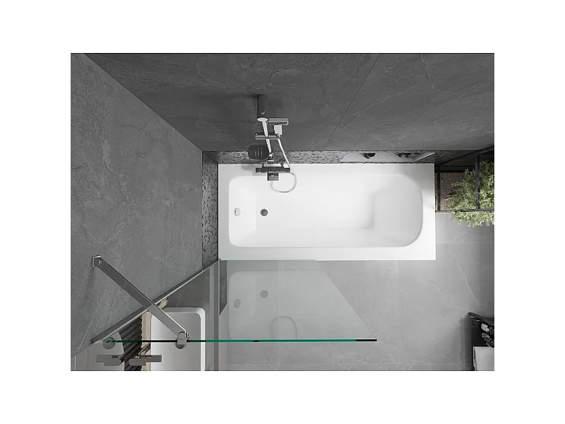 Mexen Vega baignoire rectangulaire 160 x 70 cm avec tablier et paravent 1 volet 80 cm, transparent, chromé