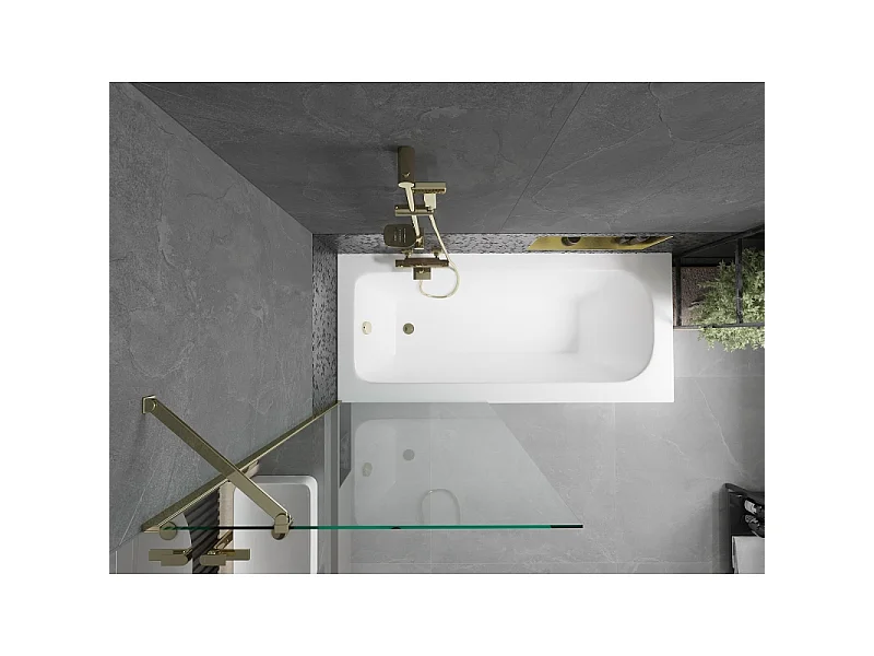 Mexen Vega baignoire rectangulaire 180 x 80 cm avec tablier et paroi de douche 1 volet 80 cm, transparent, doré
