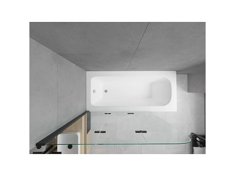 Mexen Vega baignoire rectangulaire 180 x 80 cm avec habillage et paravent à 3 volets 120 cm, transparent, noir