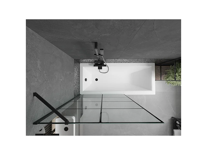Mexen Cubik Rechteckige Wanne 170 x 70 cm mit Verkleidung und 1-flügeliger Paravent 100 cm, schwarzes Muster