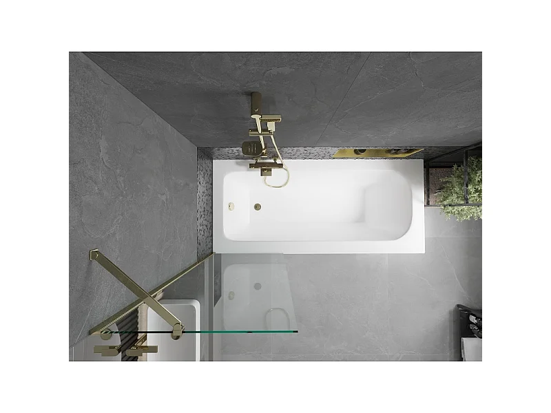Mexen Vega baignoire rectangulaire 150 x 70 cm avec habillage et paroi de douche à 1 vantail 60 cm, transparent, doré