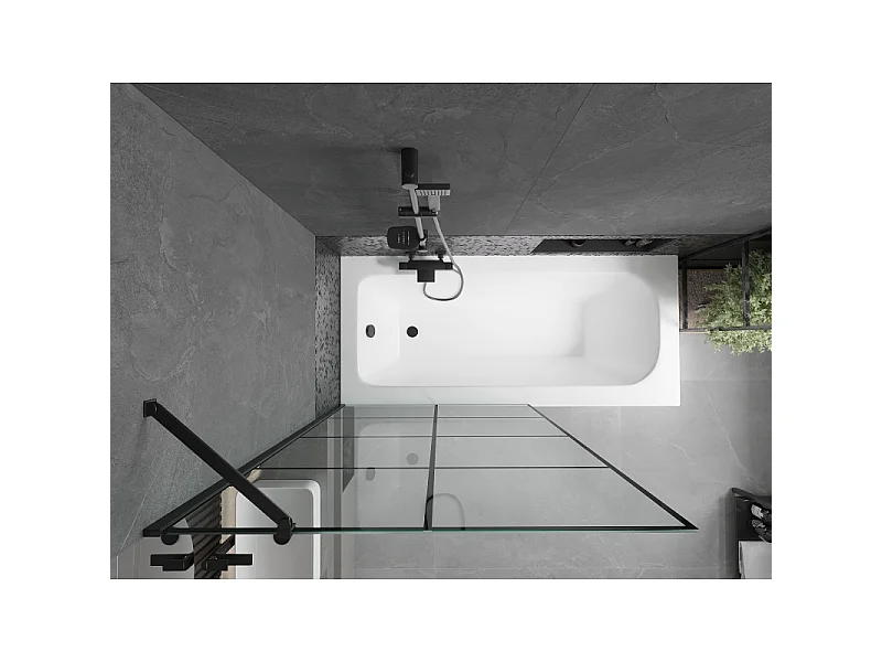 Mexen Vega baignoire rectangulaire 150 x 70 cm avec habillage et paroi de douche à 1 vantail de 100 cm, motif noir