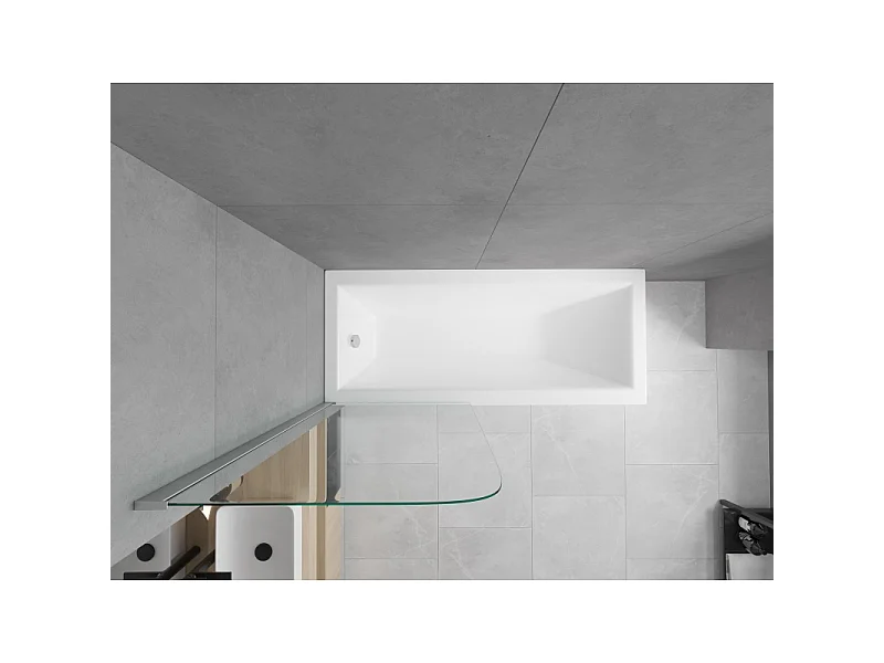 Mexen Cubik baignoire rectangulaire 160 x 70 cm avec habillage et paroi de douche à 1 volet 75 cm, transparent, chromé