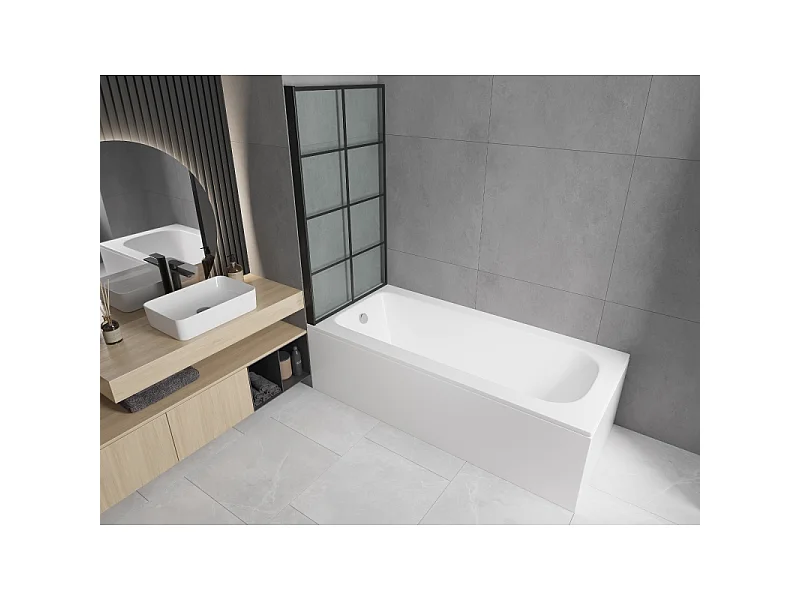 Mexen Vega rectangular bath 180 x 80 cm with casing and 1-panel screen 70 cm, black pattern - 550118080X9307017077