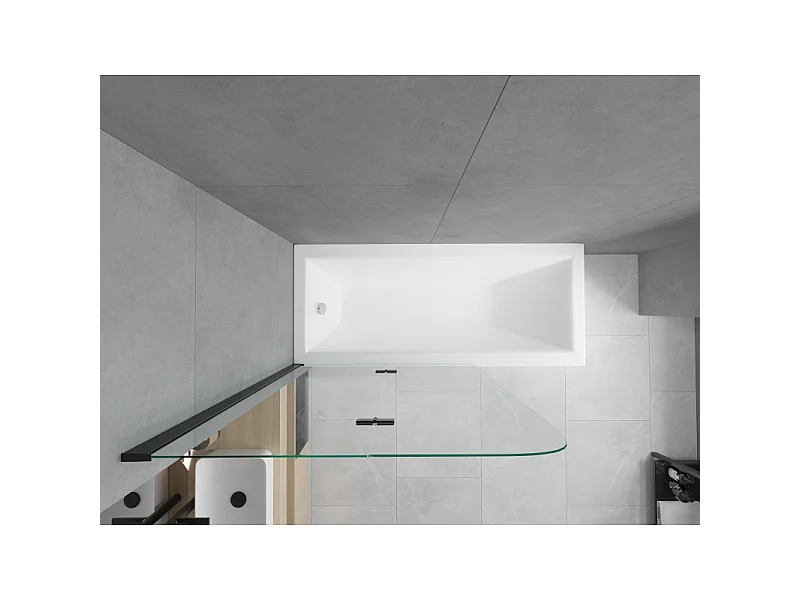 Mexen Cubik baignoire rectangulaire 170 x 70 cm avec tablier et paroi de douche à 2 battants de 80 cm, transparent, noir