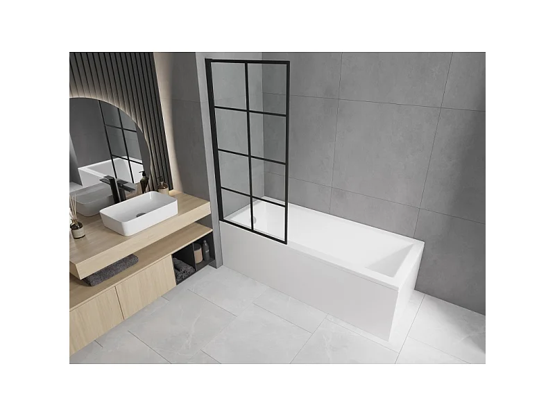 Mexen Cubik rectangular bath 150 x 70 cm with casing and single-panel screen 80 cm, black pattern - 550315070X9308017077