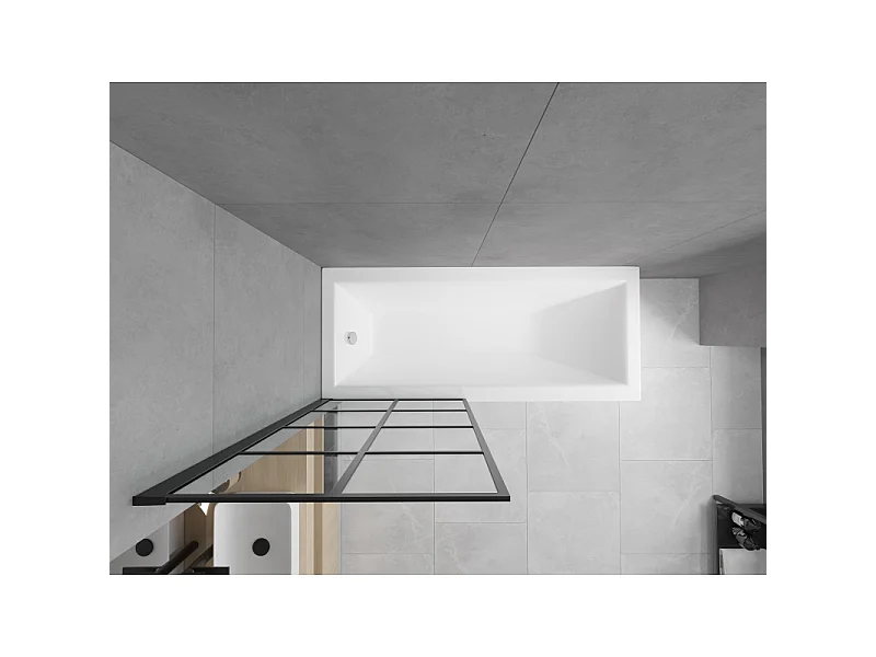 Mexen Cubik rectangular bath 150 x 70 cm with casing and single-panel screen 80 cm, black pattern - 550315070X9308017077