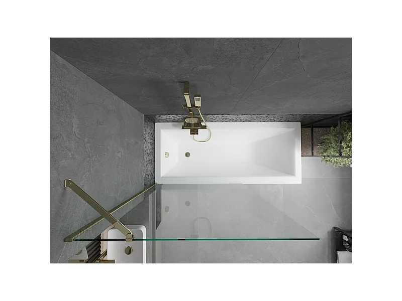 Mexen Cubik pravokotna kad 170 x 70 cm z ohišjem in 1-krilnim zaslonom 100 cm, prozorna, zlata - 550317070X9510000050