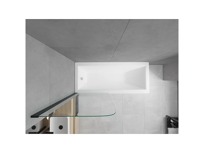 Mexen Cubik vasca rettangolare 150 x 70 cm con pannello e paravento a 1 anta 70 cm, trasparente, nero - 550315070X9007017000