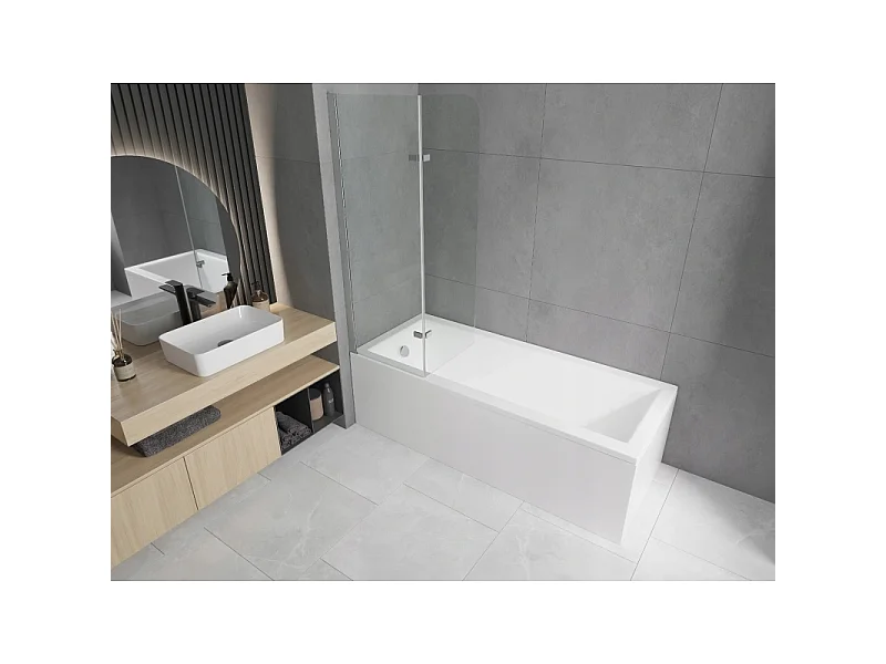Mexen Cubik rektangulær badekar 170 x 70 cm med panel og 2-fløjet skærm 80 cm, transparent, krom - 550317070X9008020100